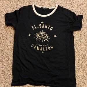 Scotch & Soda Black Tee with Cream Trim and Gold Graphic